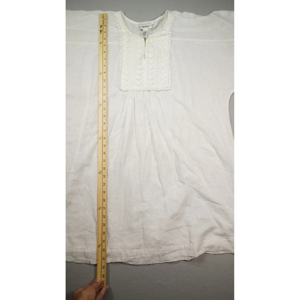 Boho Gauze Tunic Top Womens XL White Embroidered Cottagecore Resort
